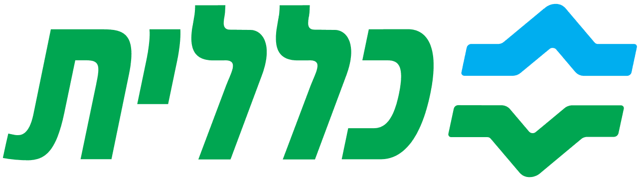 לוגו כללית בצבע ירוק וכחול, עם שם הקופה "כללית". שירותי בריאות, קופת חולים.