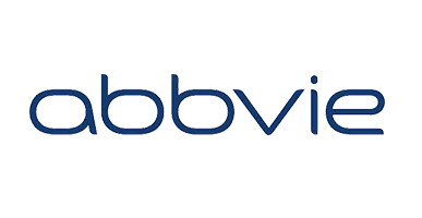 לוגו AbbVie כחול על רקע לבן, חברת תרופות.