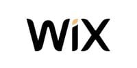 לוגו Wix שחור עם נקודה בצבע זהוב בהירה מעל ה-"i", על רקע לבן. בניית אתרים.